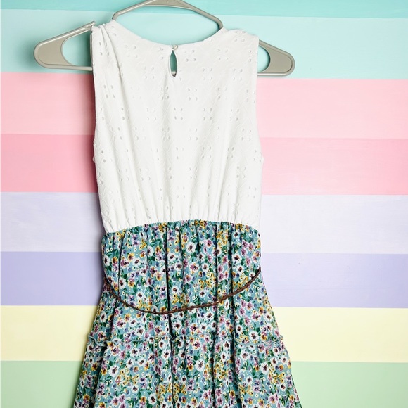 Girls eyelet, floral dress, flutter skirt, size 14 - Picture 4 of 6